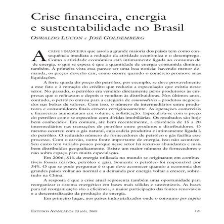Crise Financeira, Energia E Sustentabilidade No Brasil