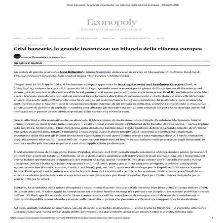 Crisi bancarie, riforma UE (Econopoly)