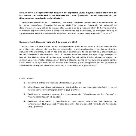 Crisis antiguo régimen. Prueba PAU