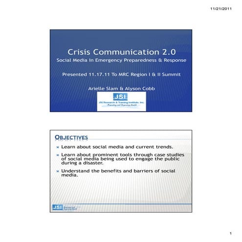 Crisis Communication 2.0: Social Media in Emergency Preparedness &amp; Response