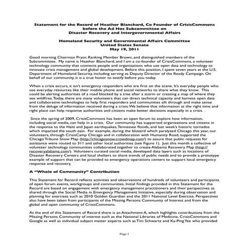 CrisisCommons Statement for the Record