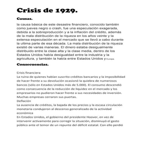 La Crisis Económica de 1929 y su repercusiones | PPTX