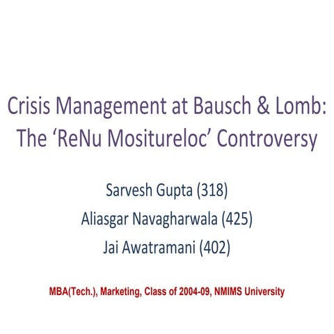 Crisis Management At Bausch & Lomb