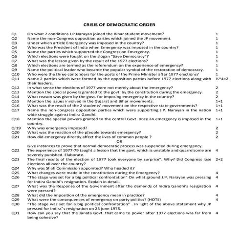 Crisis of Democratic Order and REGIONAL ASPIRATIONS