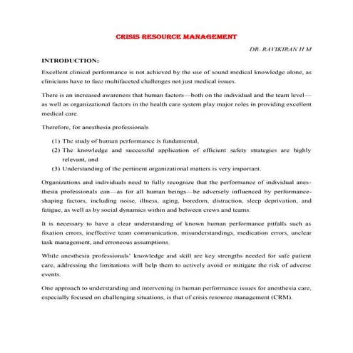 Crisis resource management