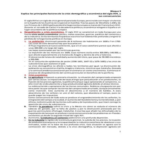 Bloque 3. Explica los principales factores de la crisis demográfica y económica del siglo XVII, y sus consecuencias