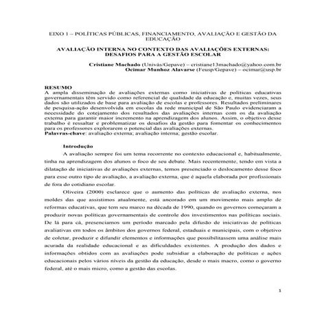 Cristiane machado avaliação interna