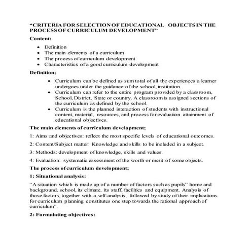 Criteria for selection of educational   objects in the process of curriculum ...