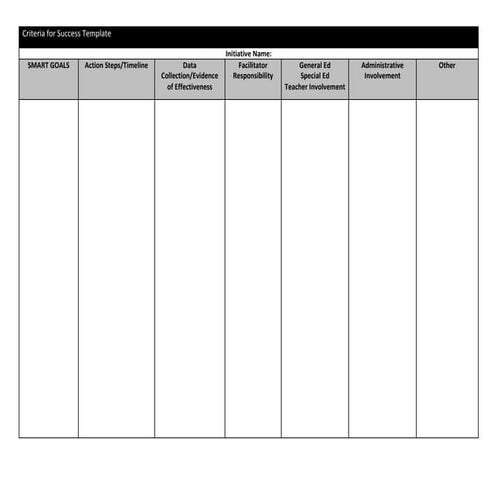 Criteria for success template