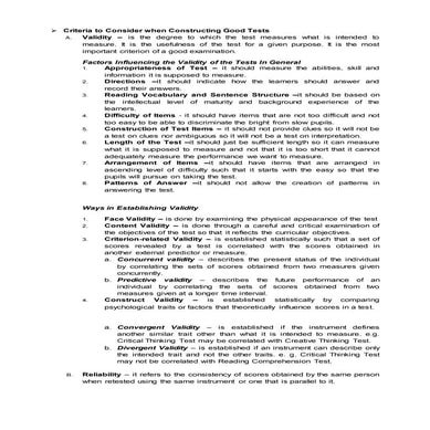 Criteria to Consider when Constructing Good tests