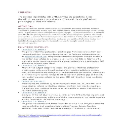 ACCME Criterion 2 (Examples of Compliance)
