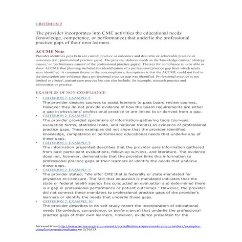 ACCME Criterion 2 (Examples of Non-Compliance)