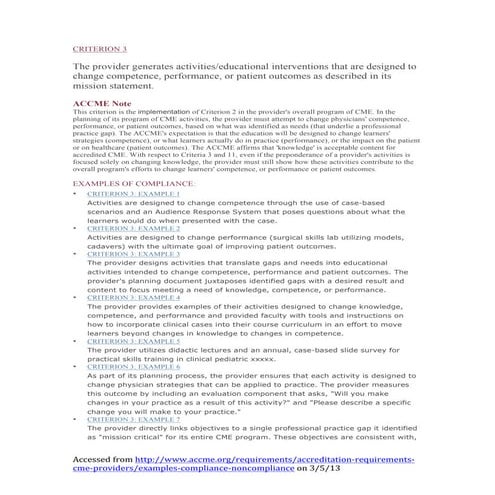 Criterion 3 (compliance and non compliance)