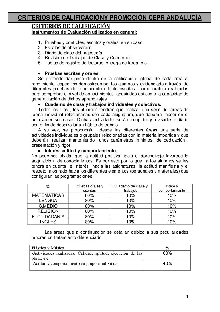 Criterios de calificación y promoción cepr andalucía 2012 13