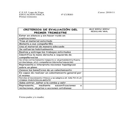 Criterios de evaluación 4º