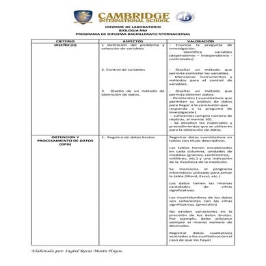Criterios de evaluación informe de laboratorio