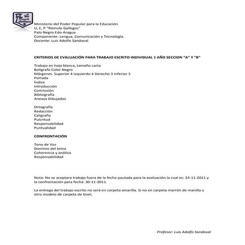 Criterios de evaluacion 1 año a y b