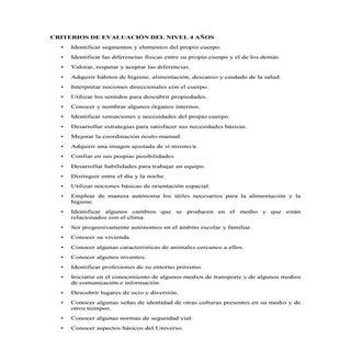 Criterios evaluación 4 años