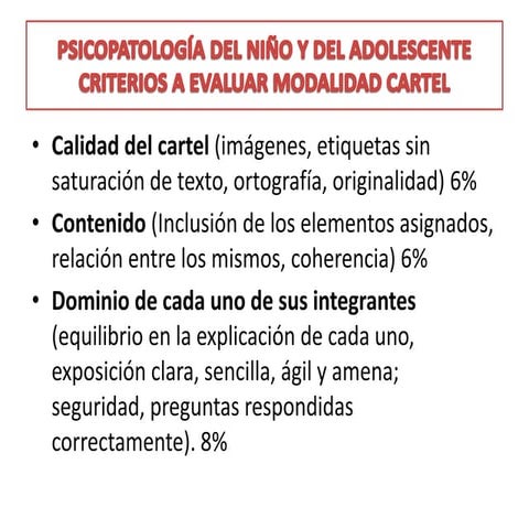 Criterios evaluación cartel psicopatología del niño y del adolescente