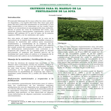 Criterios para el manejo de la fertilización de la soya