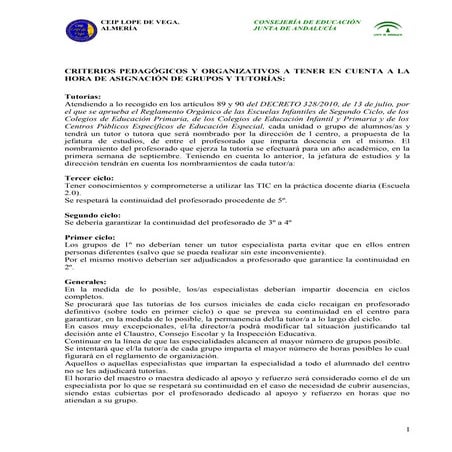 Criterios pedagógicos asignación tutorías