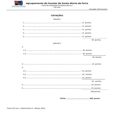 Criterios Ficha de Matemática A 12º Ano - 2015