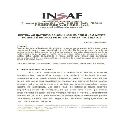 ARTIGO: Critica de Jonh Locke ao inatismo