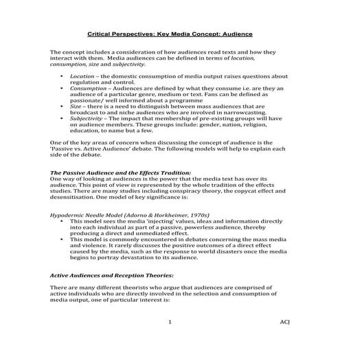 Media StudiesTheory: Audience | PDF