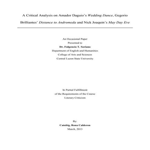 Critical Analysis of Wedding Dance, Distance to Andromeda and May Day Eve