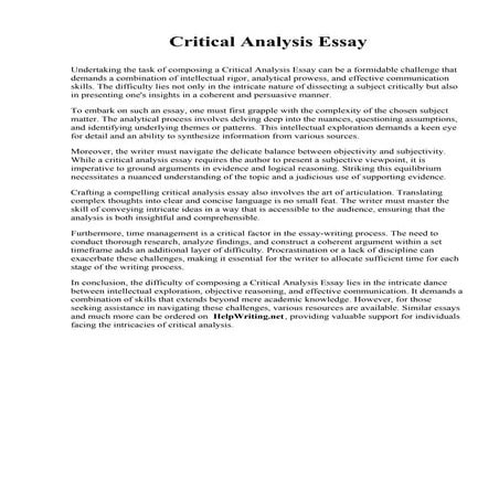 Critical Analysis Essay. The College at Brockport