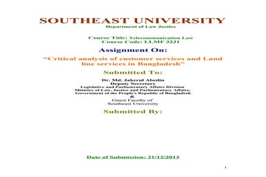 Critical analysis of customer services and land line services in bangladesh b...