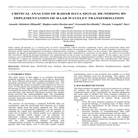 Critical analysis of radar data signal de noising by implementation of haar w...