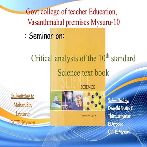 Critical analysis of the 10th standard  science text