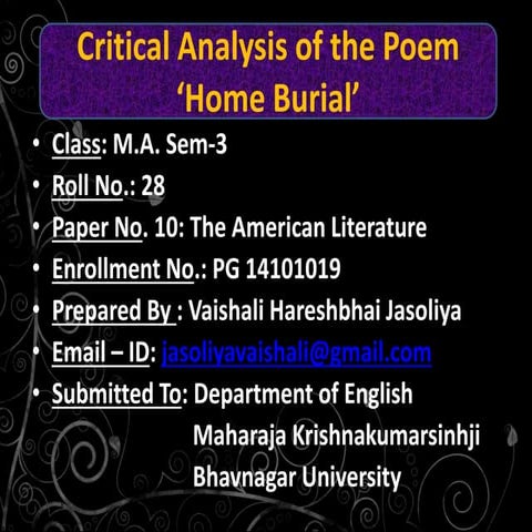 Critical analysis of the poem 'Home 'Burial'