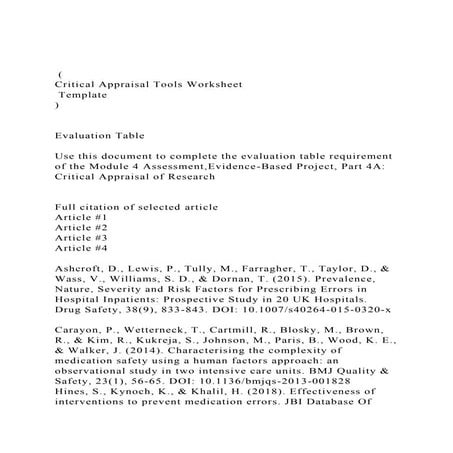 (Critical Appraisal Tools Worksheet Template)Evalua.docx