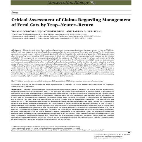 Critical Assessment of Claims Regarding Management of Feral Cats by Trap Neut...
