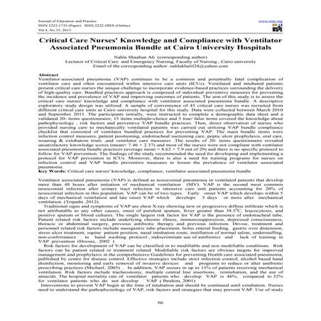 Critical care nurses' knowledge and compliance with ventilator associated pne...