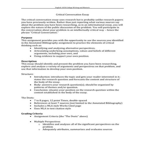 Eng 102 Critical Conversation Assignment Sheet