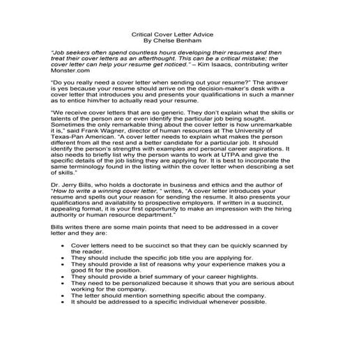 Critical cover letter advice