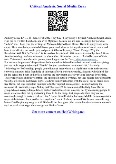 Example Of Critical Essay Writing | PDF