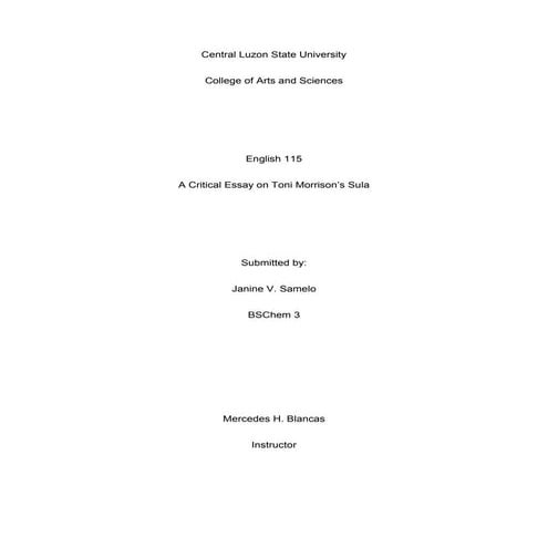 Critical essay on sula