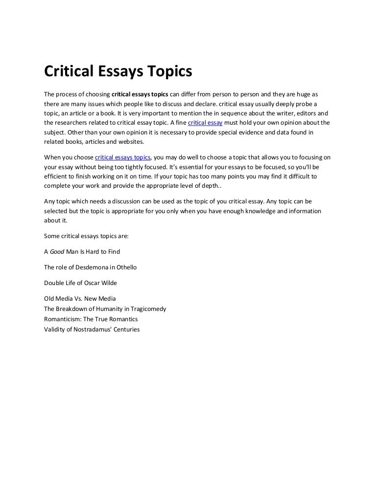 Critical essay writing topics
