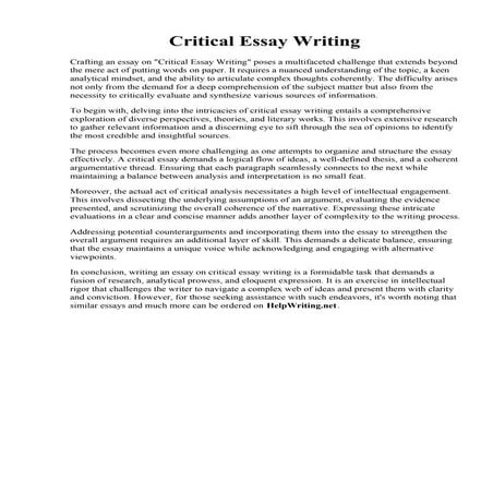 Critical Essay Writing. sle critical essay how to write a critical essay sle ...