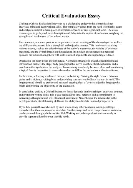Critical Evaluation Essay. An Introduction To The Analysis Of Critical