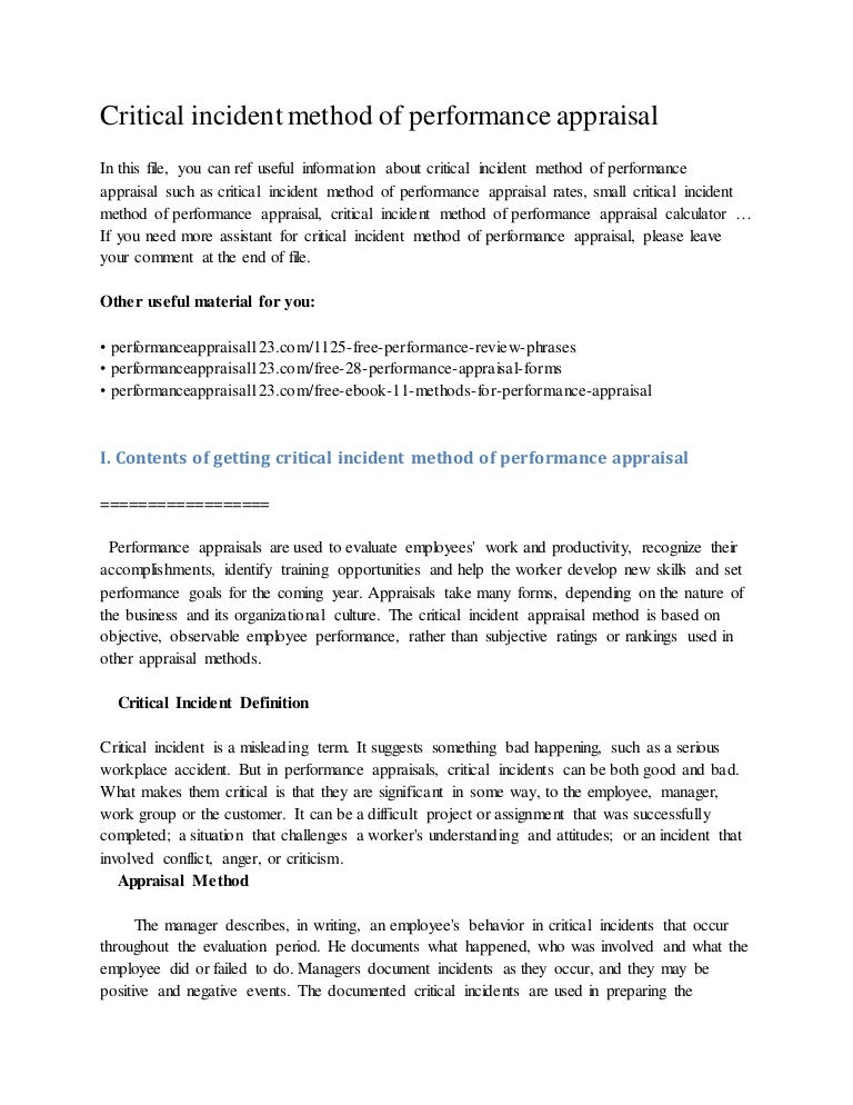 critical incident method of performance appraisal critical incident report format