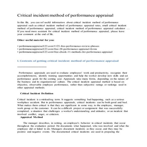 Critical incident method of performance appraisal