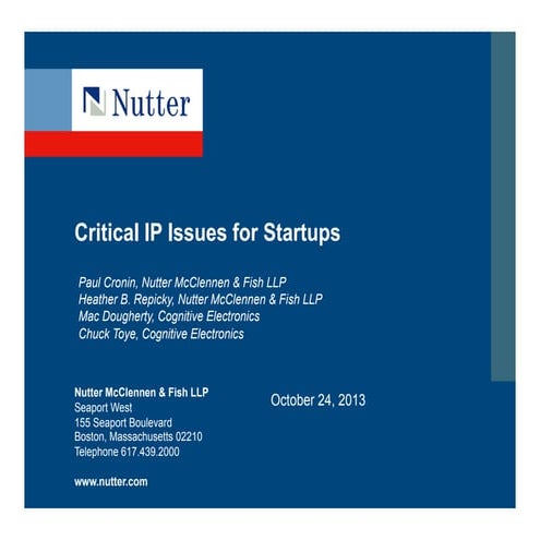 Critical IP Issues for Startup (Venture Fast Track) | PDF