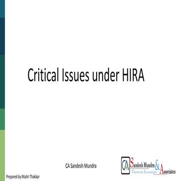 Critical issues under hira