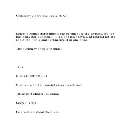 Critically Appraised Topic CAT Select A Homeostatic Imb docx