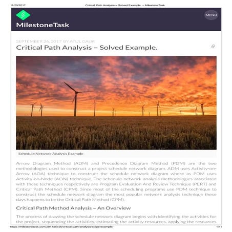 Critical path analysis solved example | PDF